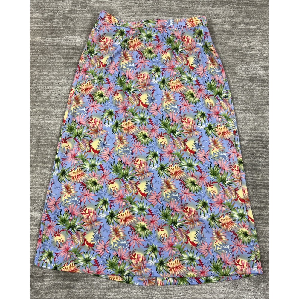 Sage Harbor‎ Midi Skirt Womens PM Blue Tropical Floral Elastic Waist S22066